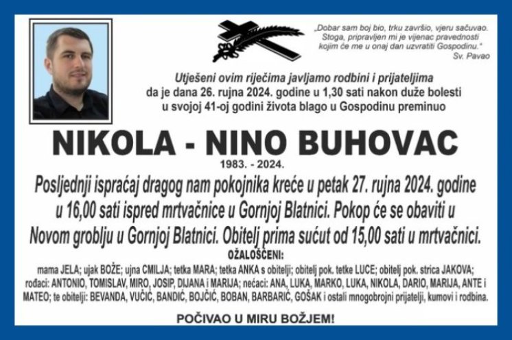 Preminuo Nikola Nino Buhovac